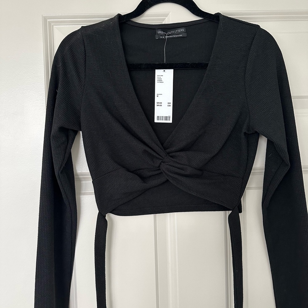 Black front tie top